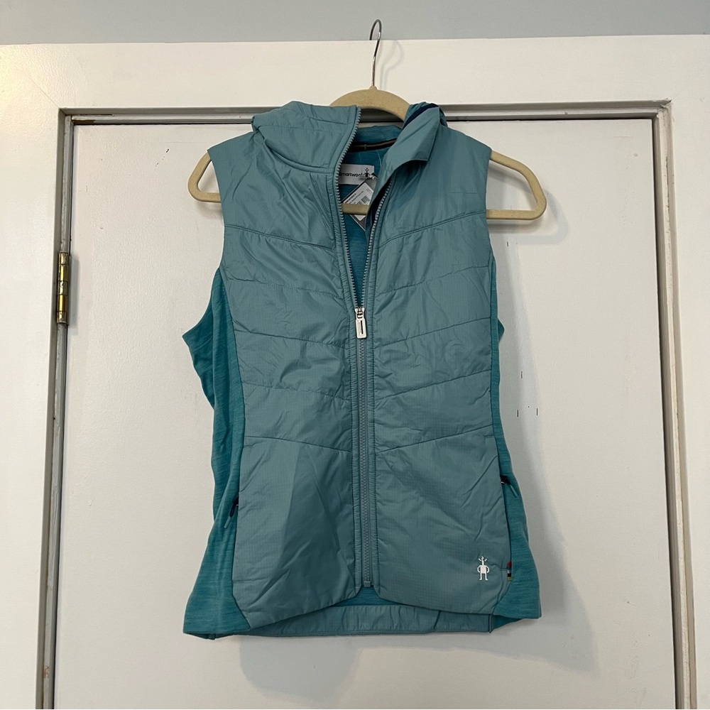 Smartwool Women's Light Blue Smartloft 60 Hoodie Vest NWT lightweight puffer - Picture 2 of 8